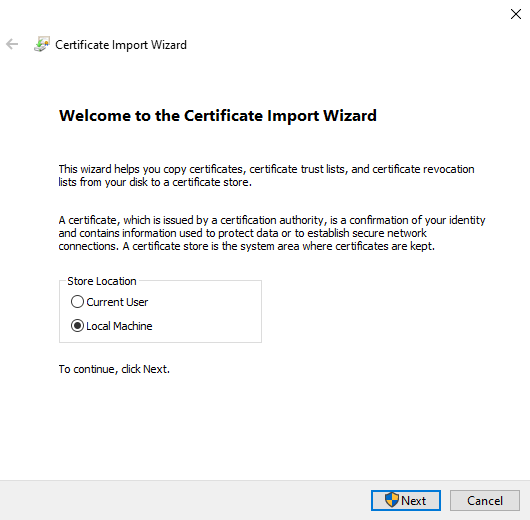 Windows Certificate Import Wizard screenshot