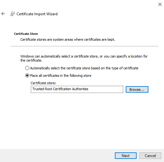 Windows Certificate Import Wizard screenshot